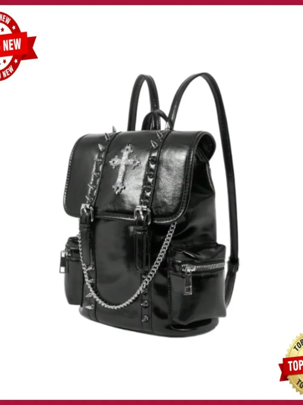 Gothic Studded Cross Backpack with Chain Detail